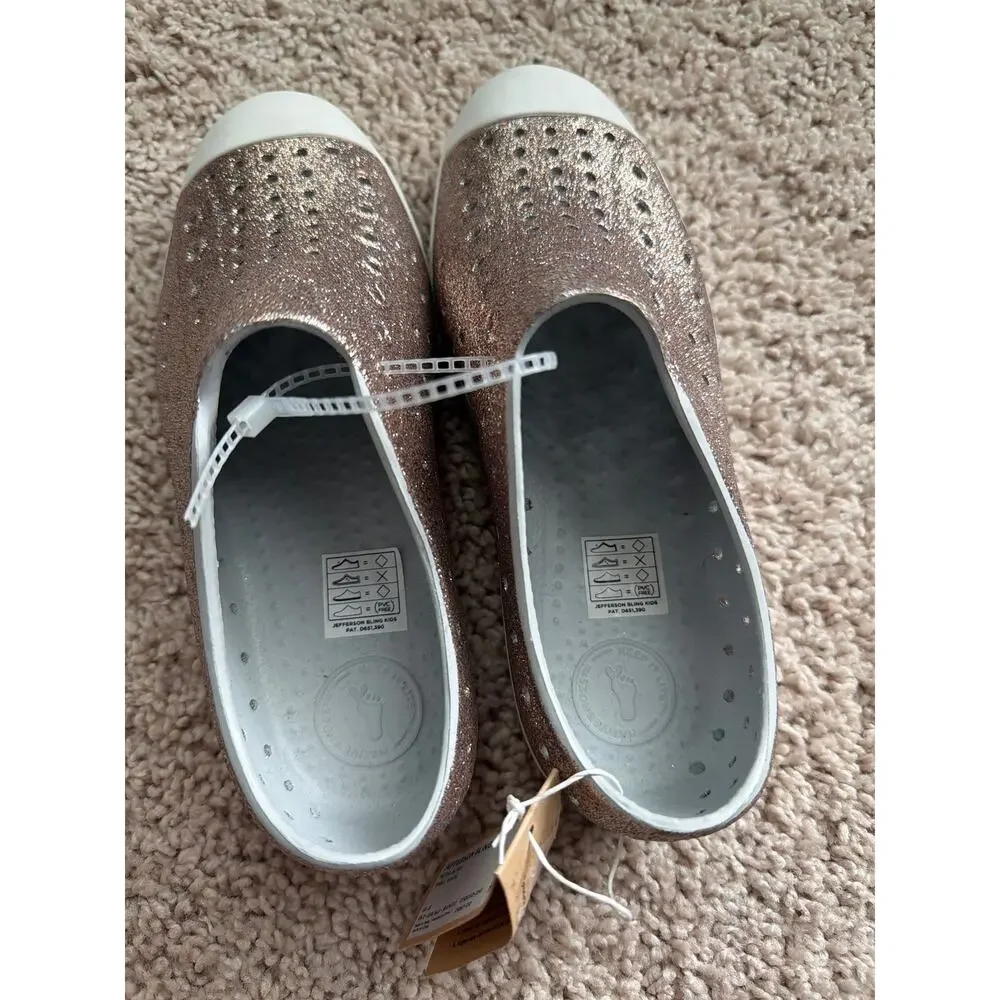 NWT Girls size 3 Sparkle Glitter Native Slide On Shoes Jefferson Bling